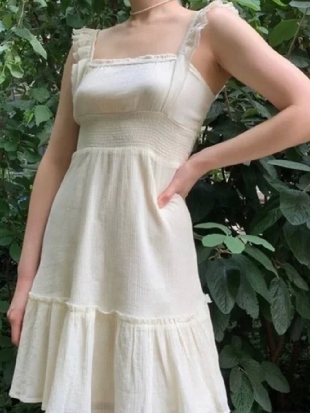 ☁️ Urban Outfitters Festival Square Neck Ruffle Mini Dress Ivory White XS